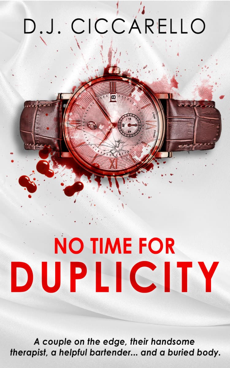 No Time For Duplicity book cover showing a bloody watch